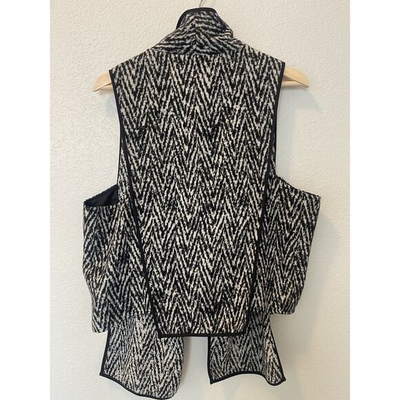John Mark Fuzzy Wool Blend Open Cardigan Vest High Low Large Black White - Picture 2 of 9